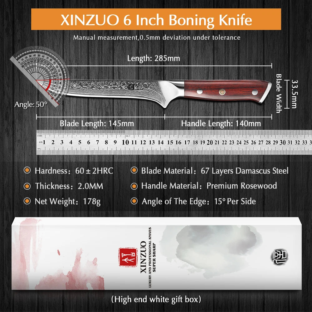 XINZUO 6" Damascus Steel Boning Knife – Rosewood Handle Damascus Boning Knife Axl