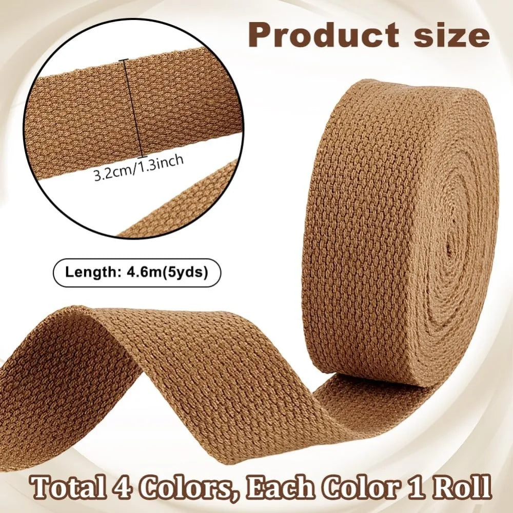 4-Roll Polycotton Ribbon Set – 4 Colors, 32mm, 5 Yards Each Fabric Ribbon Set Axl