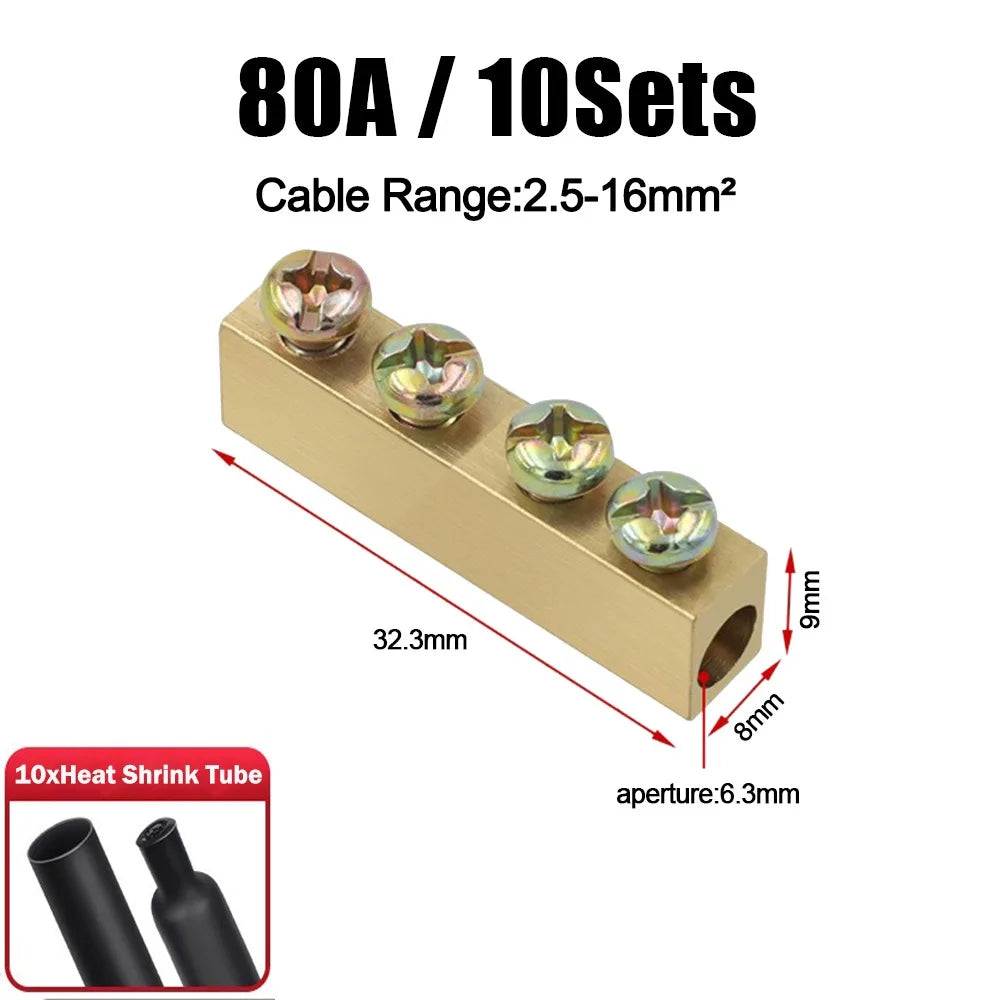 Waterproof Brass Terminal Block Wire Connector 10A 20A 60A Butt Joint Wire Terminal Connector Axl 80A Square-4holes