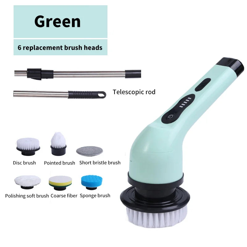 BALASHOV 9-in-1 Electric Spin Scrubber | Kitchen & Bathroom Electric Spin Scrubber Axl Green 6 heads
