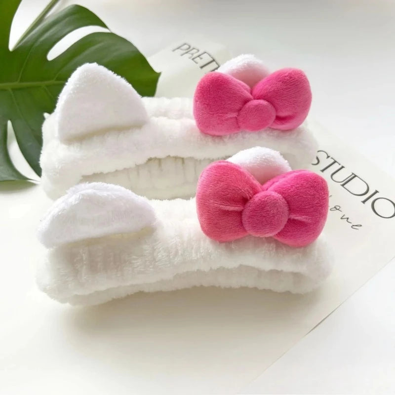 White Pink Plush Cat Ear Headband & Scrunchies Hair Set Hair Accessories Set Axl
