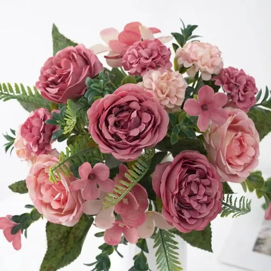 Silk Peony Hydrangea Artificial Bouquet – Wedding & Home Decor Artificial Flower Bouquet Axl