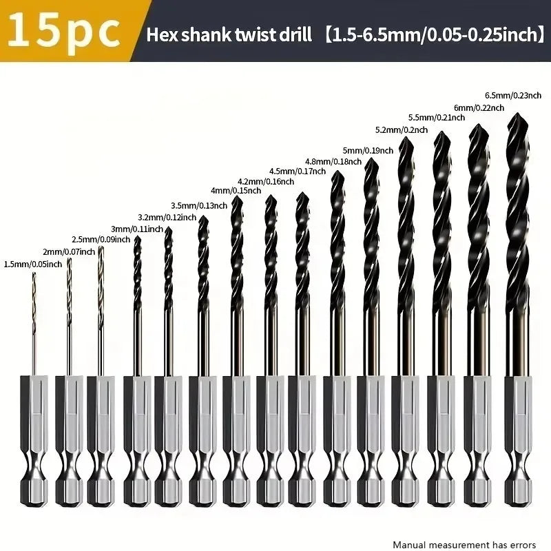 15-Piece HSS M35 Cobalt Twist Drill Bit Set 1.5mm–6.5mm Twist Drill Bit Set Axl drill-bit-15pcs
