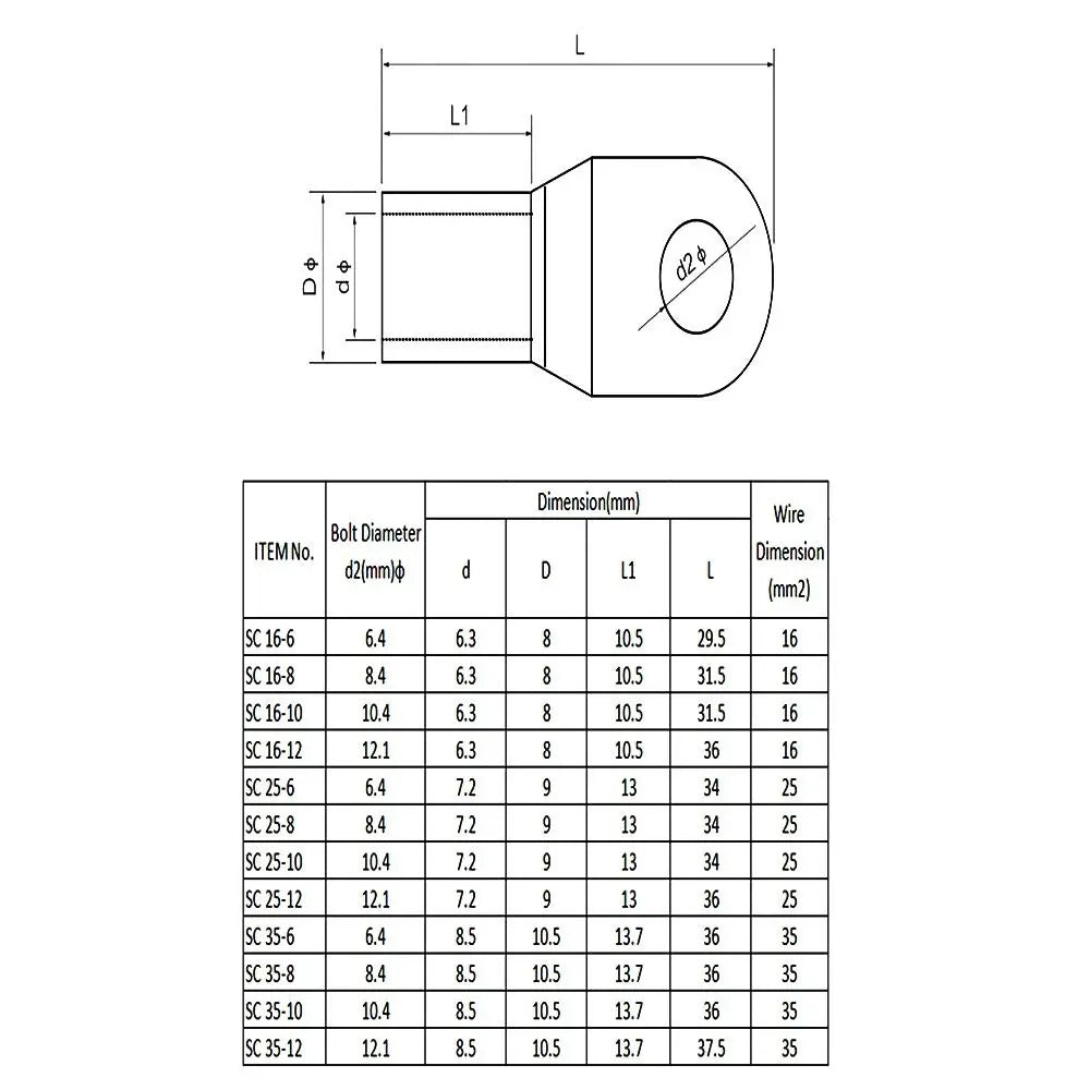 10Pcs SC Type Tinned Copper Ring Terminal Crimp Lug Kit Ring Terminal Crimp Lugs Axl