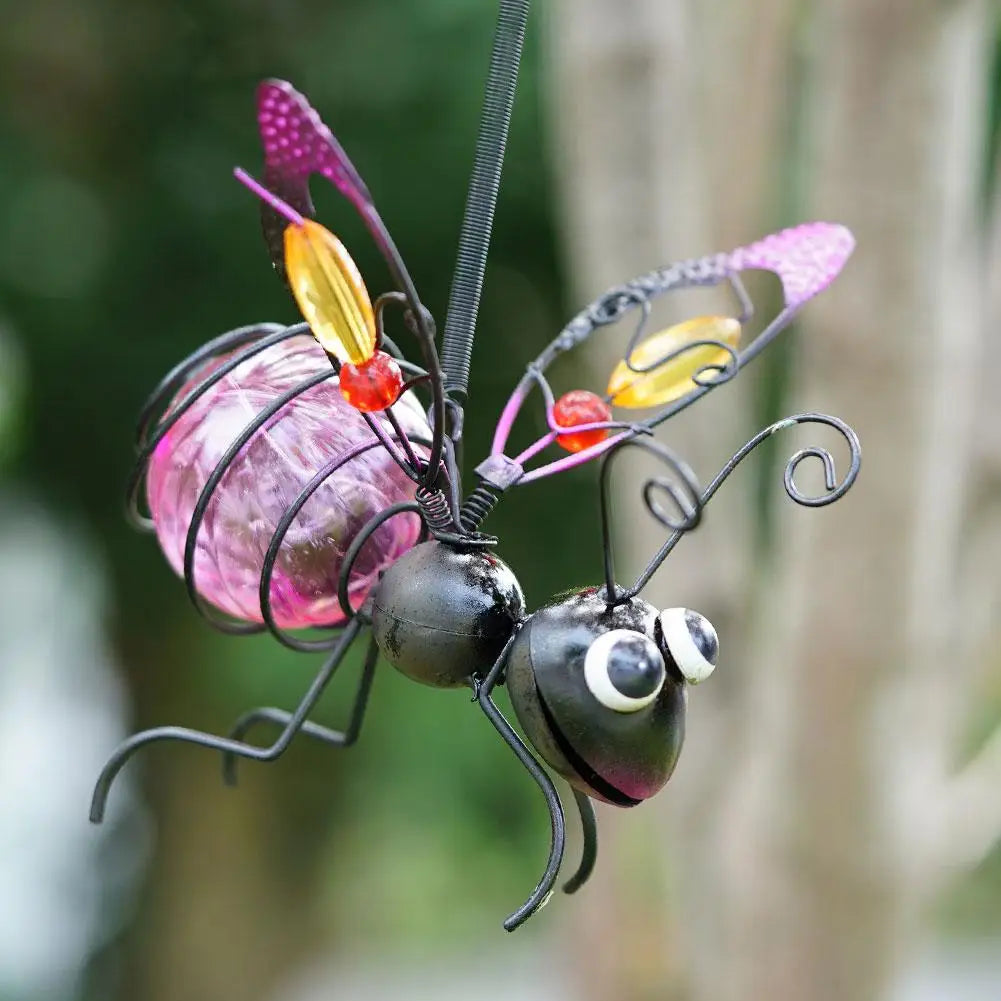 Solar Iron Insect Statue LED Fairy Light Outdoor Garden Decor Solar Garden Ornament Axl