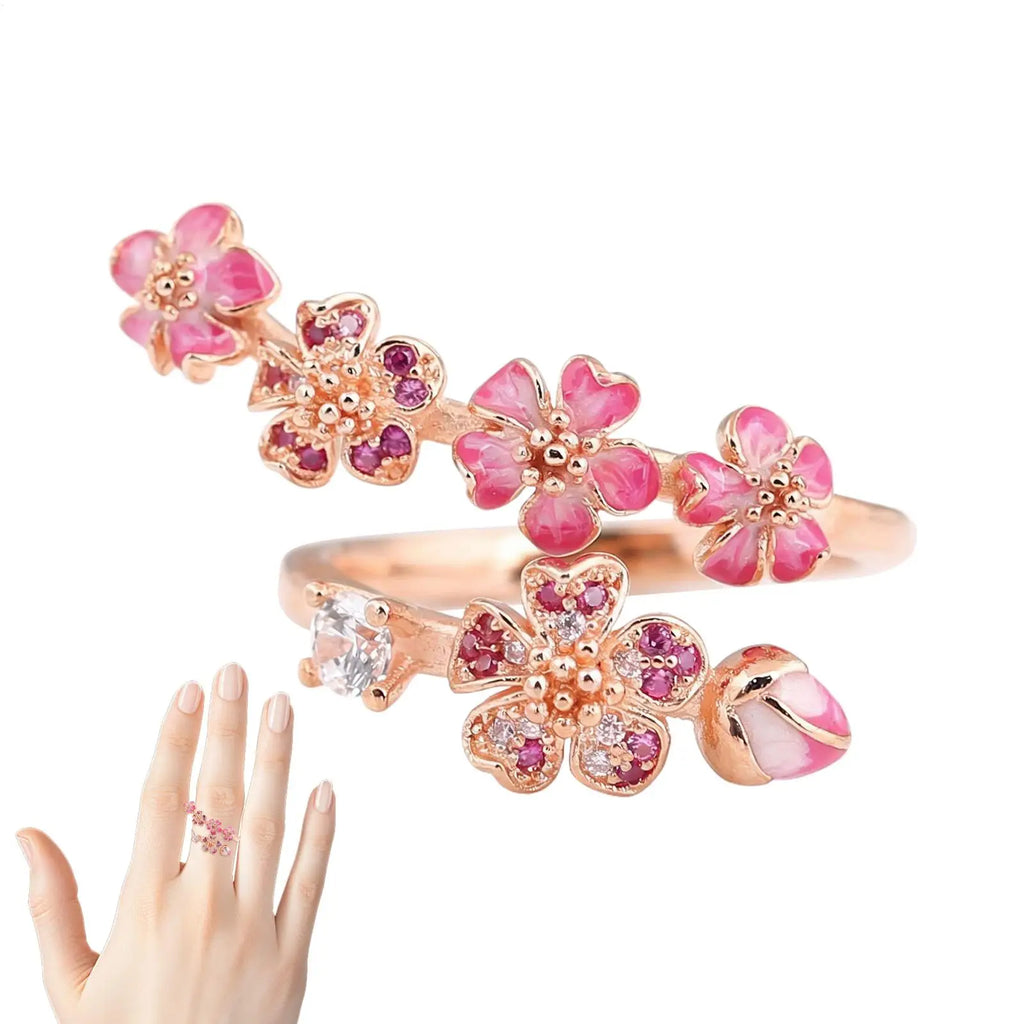 Peach Blossom Crystal Ring – Adjustable Flower Ring for Women Adjustable Flower Ring Axl