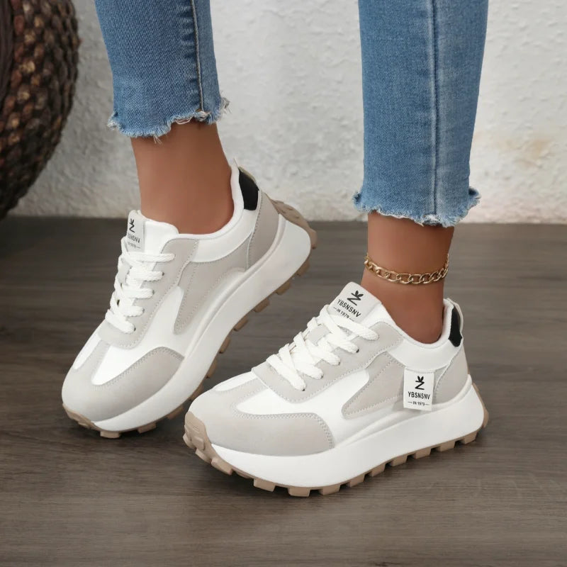 Women's Chunky Sneakers – Lace-Up PU Leather Fashion Shoes Chunky Sneakers Axl