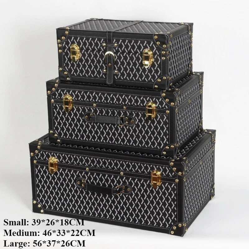 Retro Leather Storage Box Set – S/M/L Lidded Home Organizer Decorative Storage Box Axl Black Classic