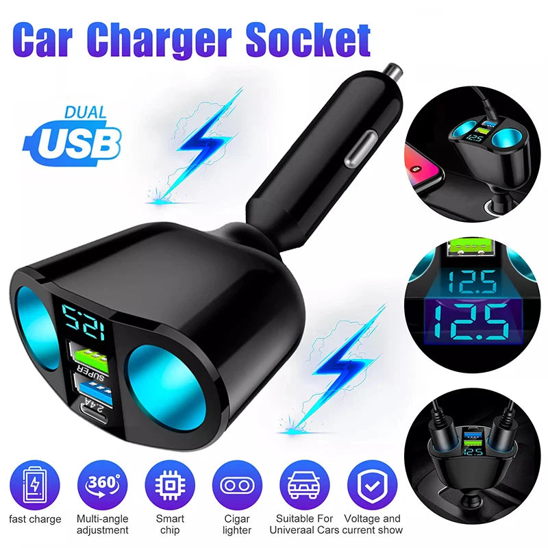 Dual-Port Car Charger Digital Display – QC3.0 & PD 20W Car Charger Adapter Axl