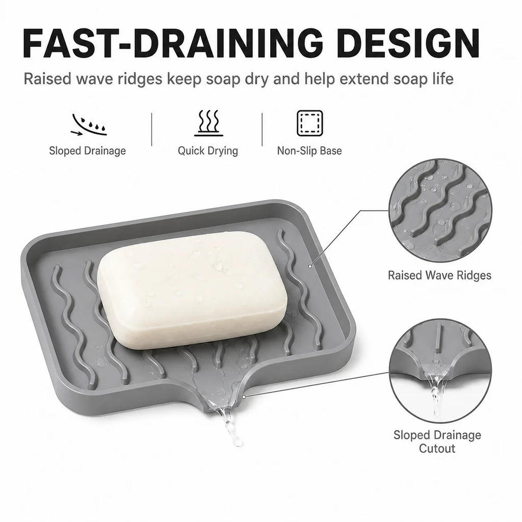 2-Pack Silicone Soap Dish Self-Draining Holder & Sponge Tray Soap Dish Set Axl