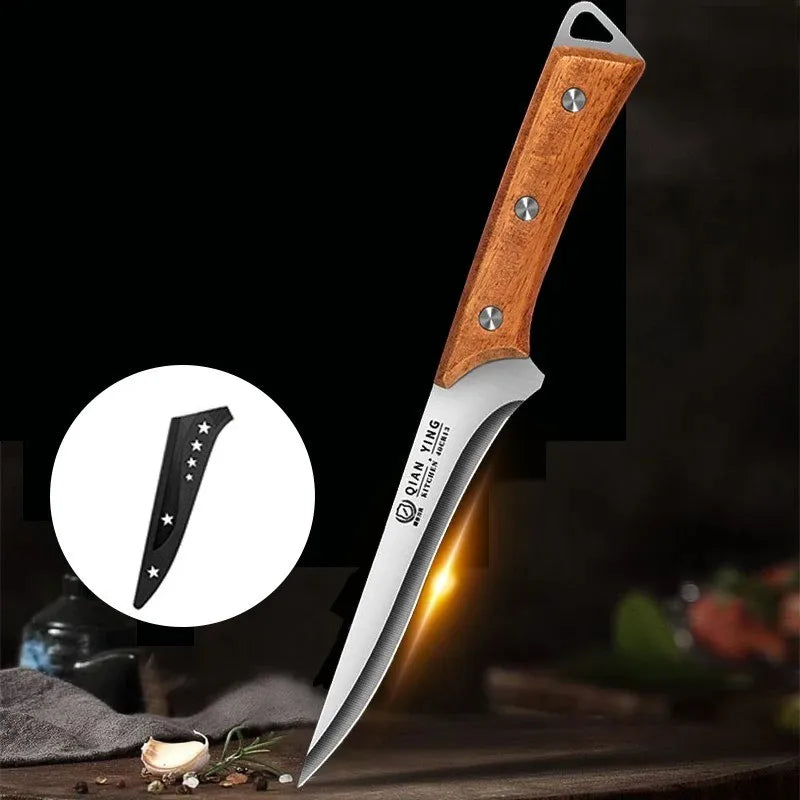 Professional Stainless Steel Boning Knife with Wood Handle & Cover Boning Kitchen Knife Axl 1pcs A