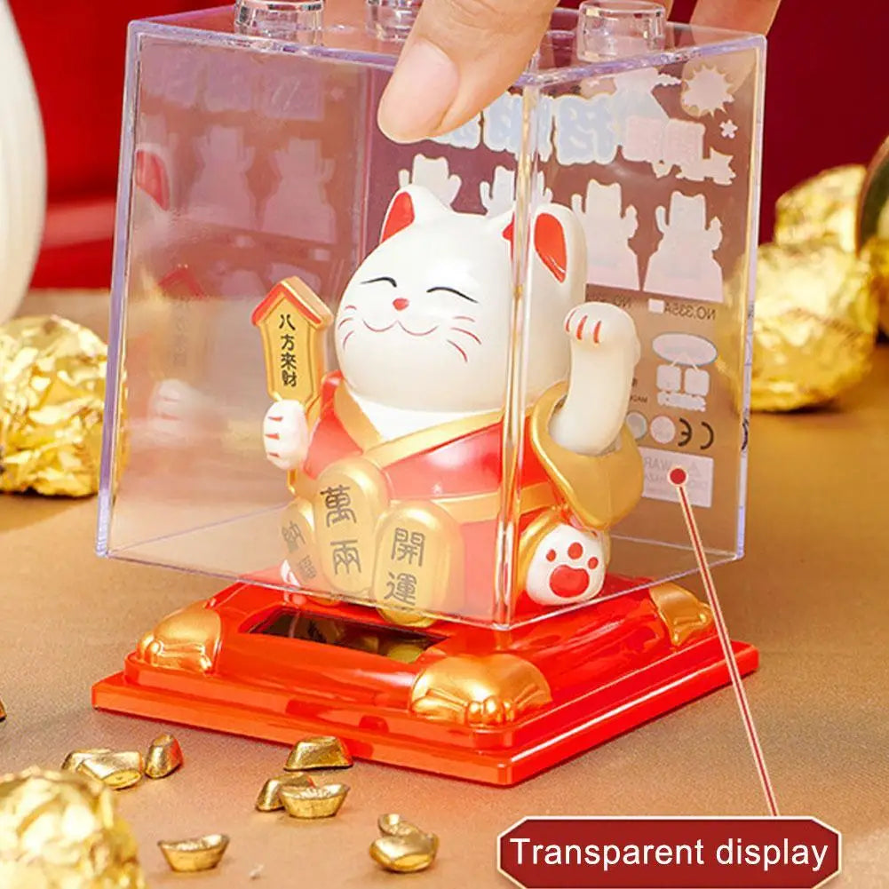 Solar Lucky Cat Figurine – Auto Wave Fortune Cat Ornament Solar Cat Figurine Axl