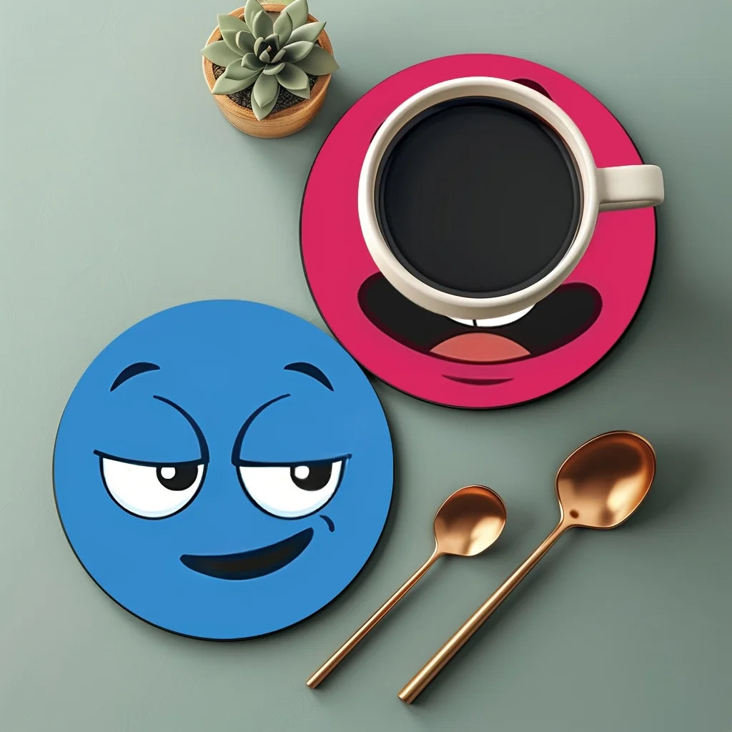 6-Piece Funny Expression Silicone Coasters – Heat-Resistant Set Silicone Coaster Set Axl