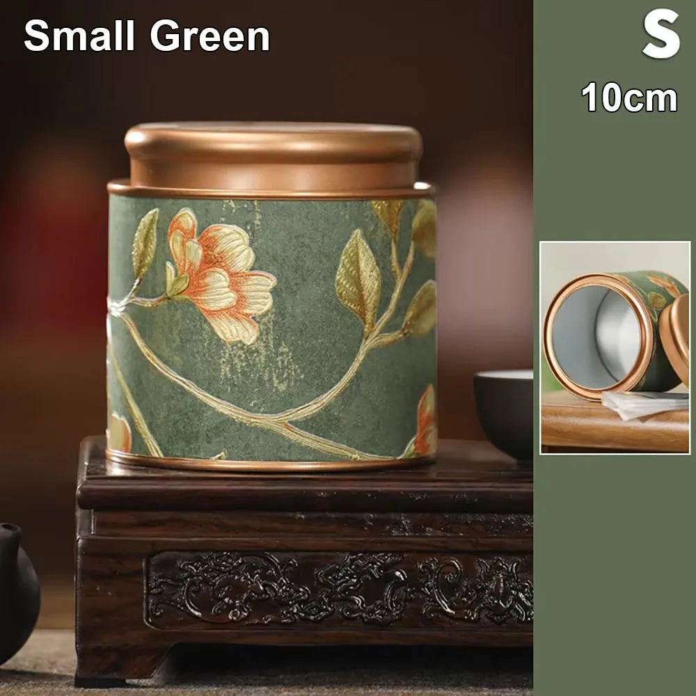Tinplate Tea Storage Tin Can – Airtight Sealed Jar 10 & 19cm Tea Storage Tin Axl Small Green