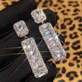 Huitan Geometric Crystal CZ Drop Earrings | Sparkling Fashion Crystal Drop Earrings Axl E3611