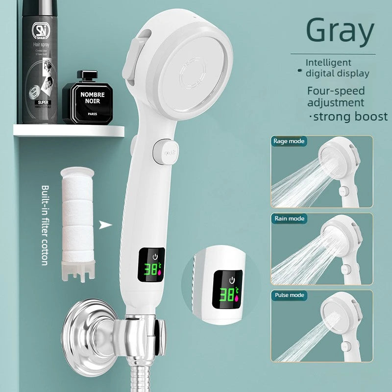 LED Digital Temperature Handheld Showerhead – 4 Spray Modes Handheld Showerhead Axl Grey-1pcs