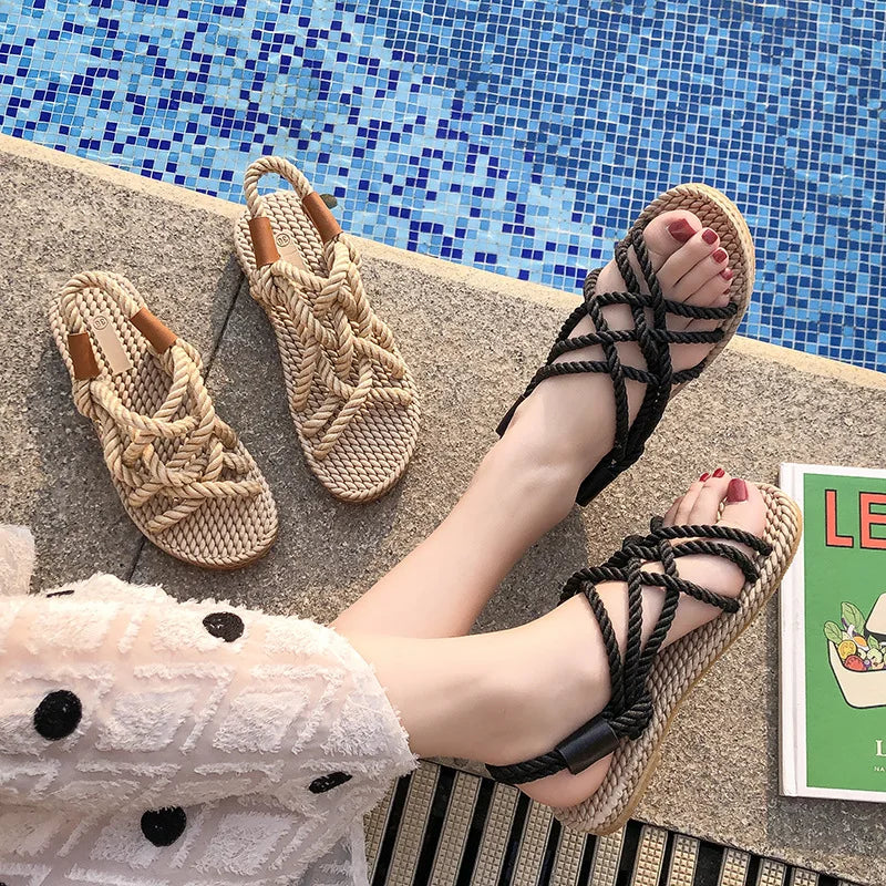 YBQJOO Women's Woven Roman Gladiator Sandals – Beach Slides Women's Sandals Axl