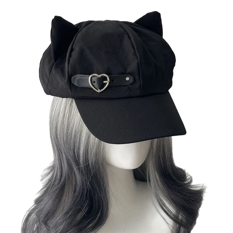 Women's Cat Ear Gothic Beret – Y2K Harajuku Punk Cotton Hat Gothic Beret Hat Axl