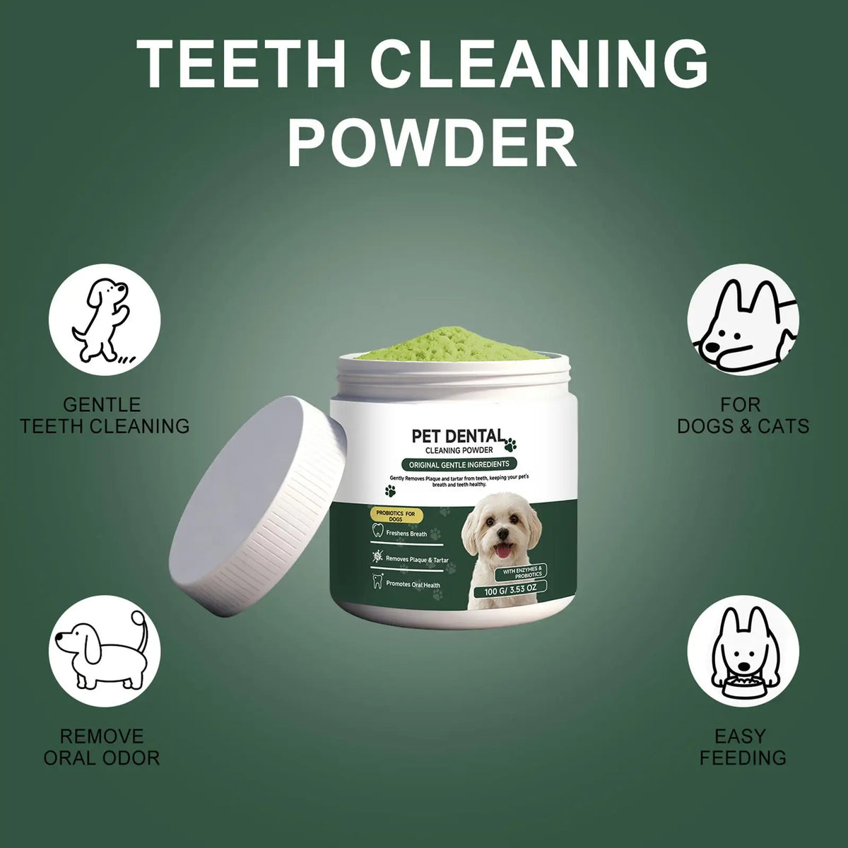 Dog Teeth Cleaning Powder – No Brushing, All Breeds & Cats Pet Dental Powder Axl