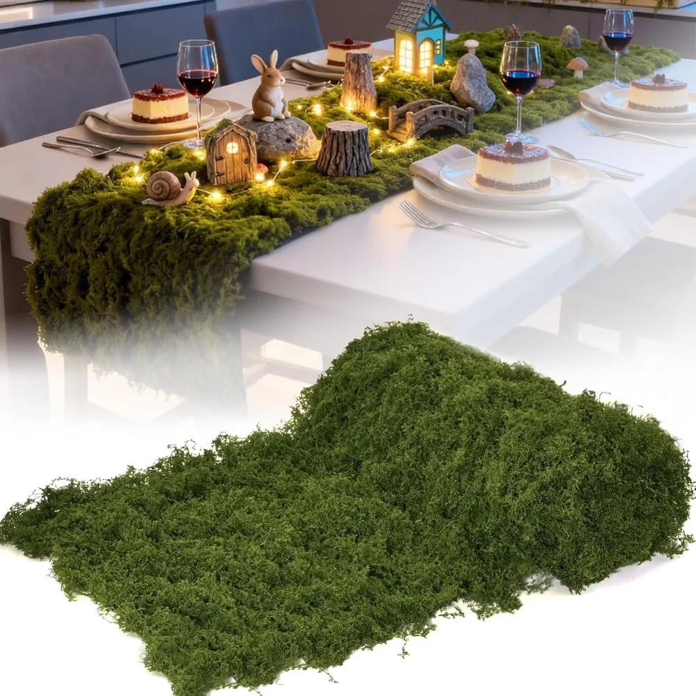 Fake Moss Table Runner – Dark Green Faux Moss Mat for Décor Faux Moss Table Runner Axl