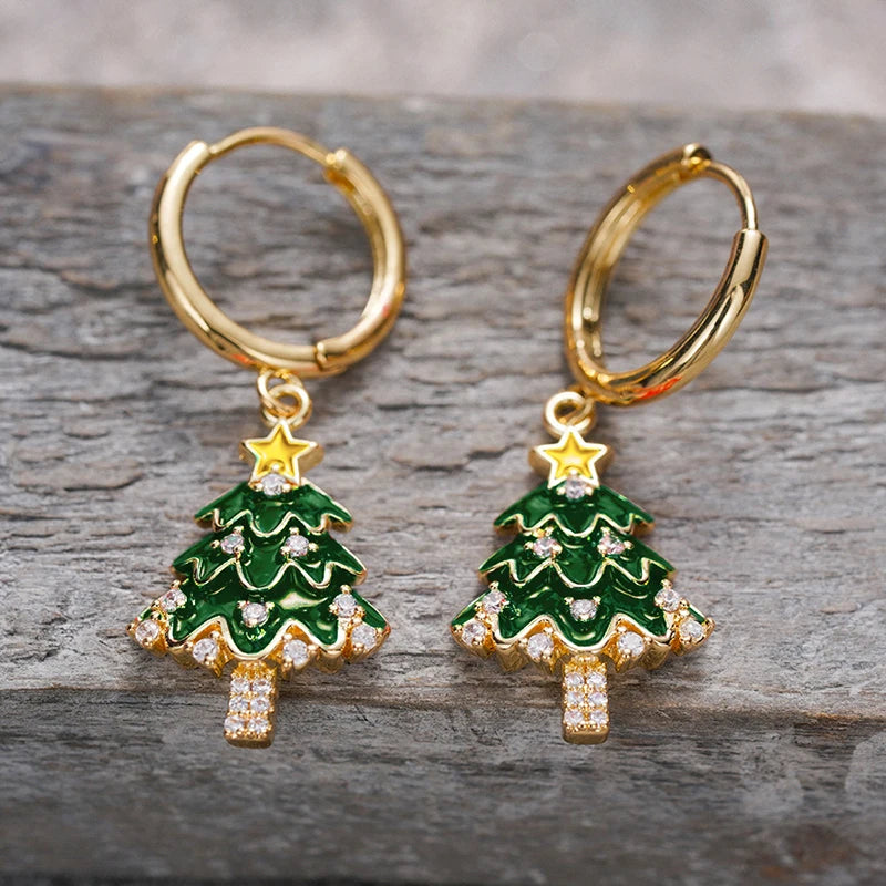 Huitan Christmas Tree Dangle Earrings – CZ Drop Jewellery Dangle Earrings Axl