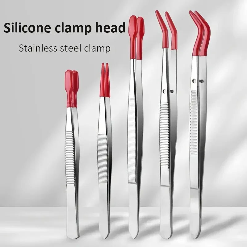Precision Tweezers Set 1-5 PCS – Rubber Grip, Jewelry & DIY Precision Tweezers Set Axl Red 5pcs