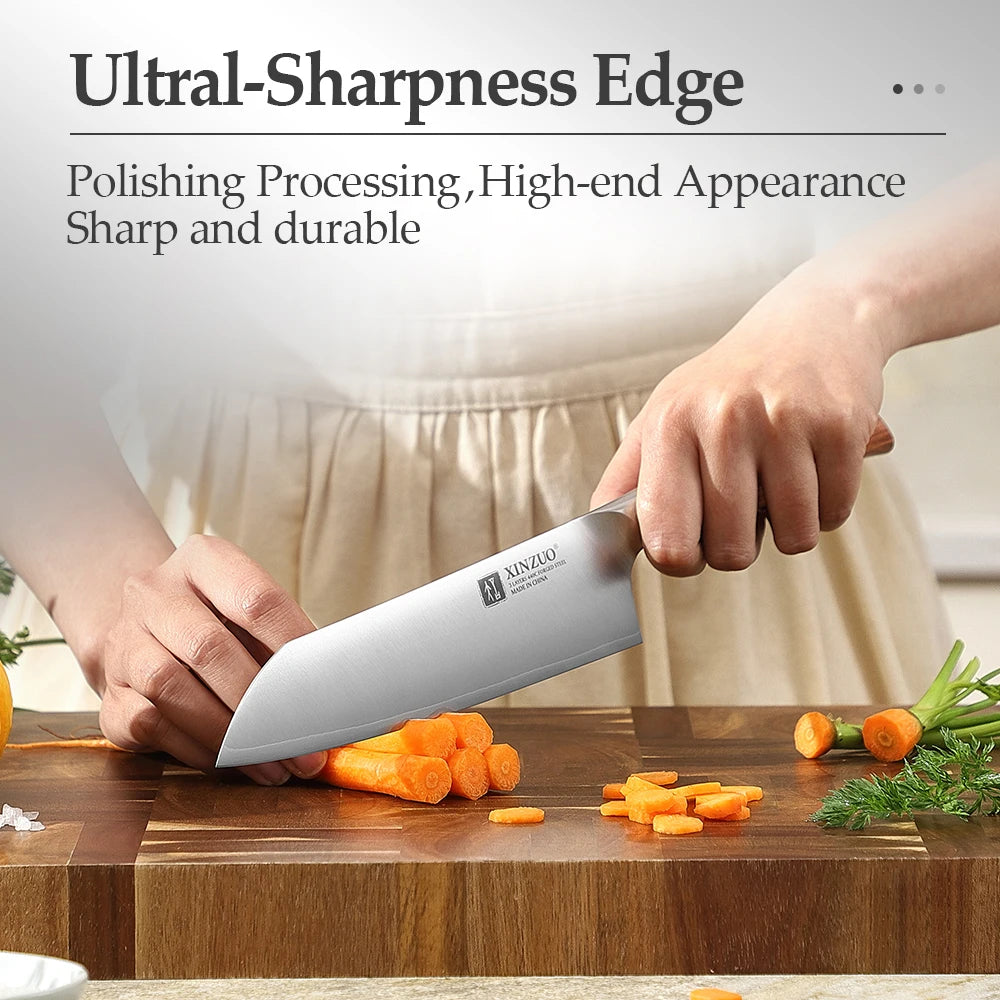 XINZUO 3-Piece Knife Set – Bunka Santoku Utility 440C Steel Kitchen Knife Set Axl