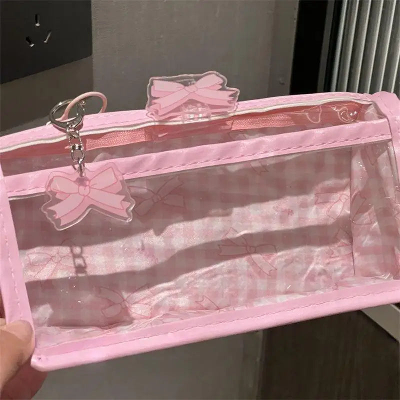 Transparent Bow Zipper Pencil Case – Large Capacity Pen Bag Pencil Case Axl