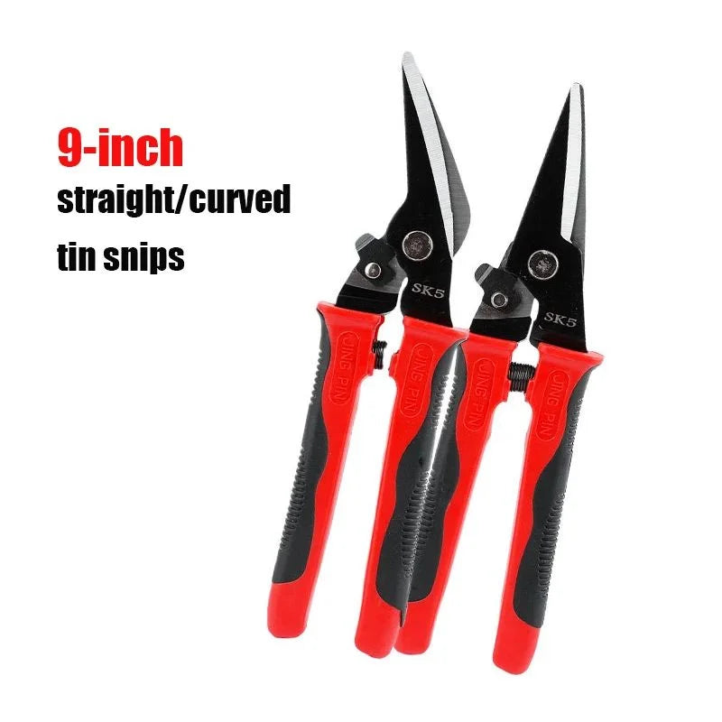 9-Inch Tin Snips Straight & Curved Head – Metal Cutting Shears Tin Snips Axl