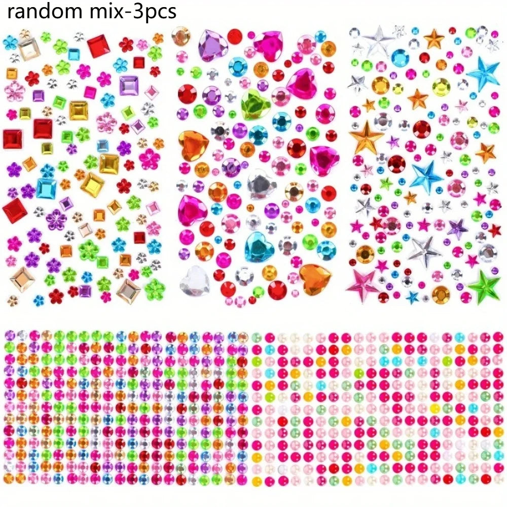 Self-Adhesive Rhinestone Gem Stickers | DIY Crystal Jewel Decor Craft Gem Stickers Axl Random mix-3PCS