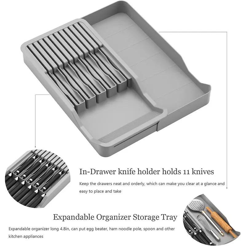Expandable Knife Block Drawer Insert – Holds 11 Knives Knife Drawer Organizer Axl