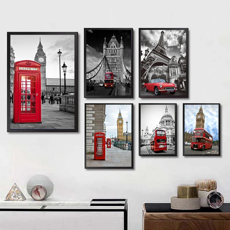Black & Red Eiffel Tower Big Ben Frameless Wall Art Poster Wall Art Poster Axl