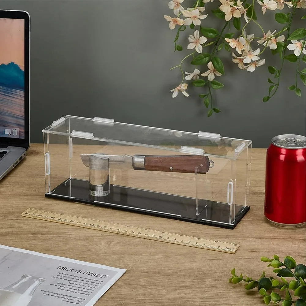 Clear Acrylic Knife Display Case with Black Base | 11x3x4 In Acrylic Display Case Axl