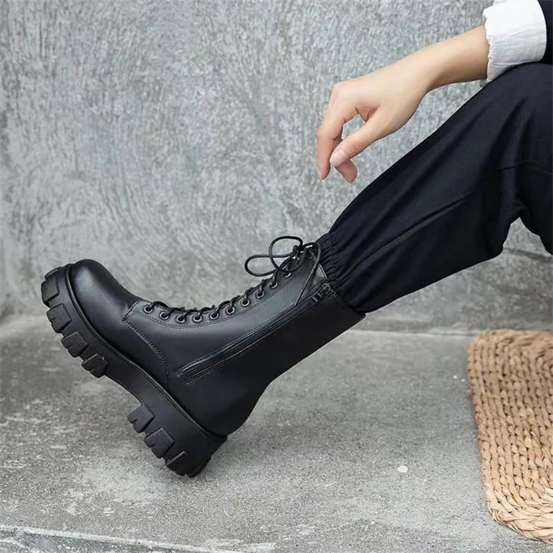 British High-Top Women's Ankle Boots | Thick Sole Street Style Women's Ankle Boots Axl 38 black