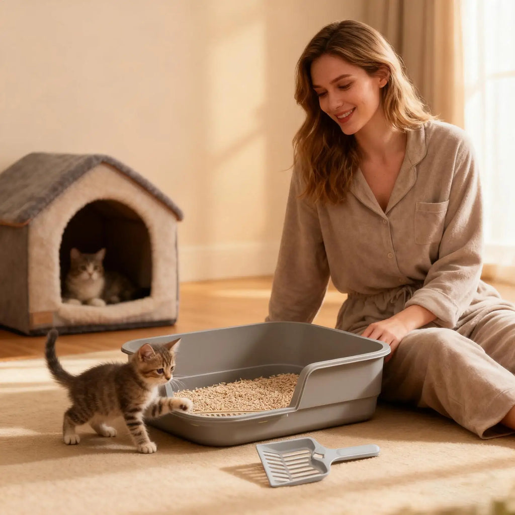 Semi-Enclosed Cat Litter Box with High Sides & Scoop Cat Litter Box Axl