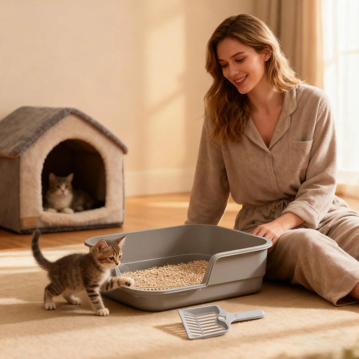 Semi-Enclosed Cat Litter Box with High Sides & Scoop Cat Litter Box Axl