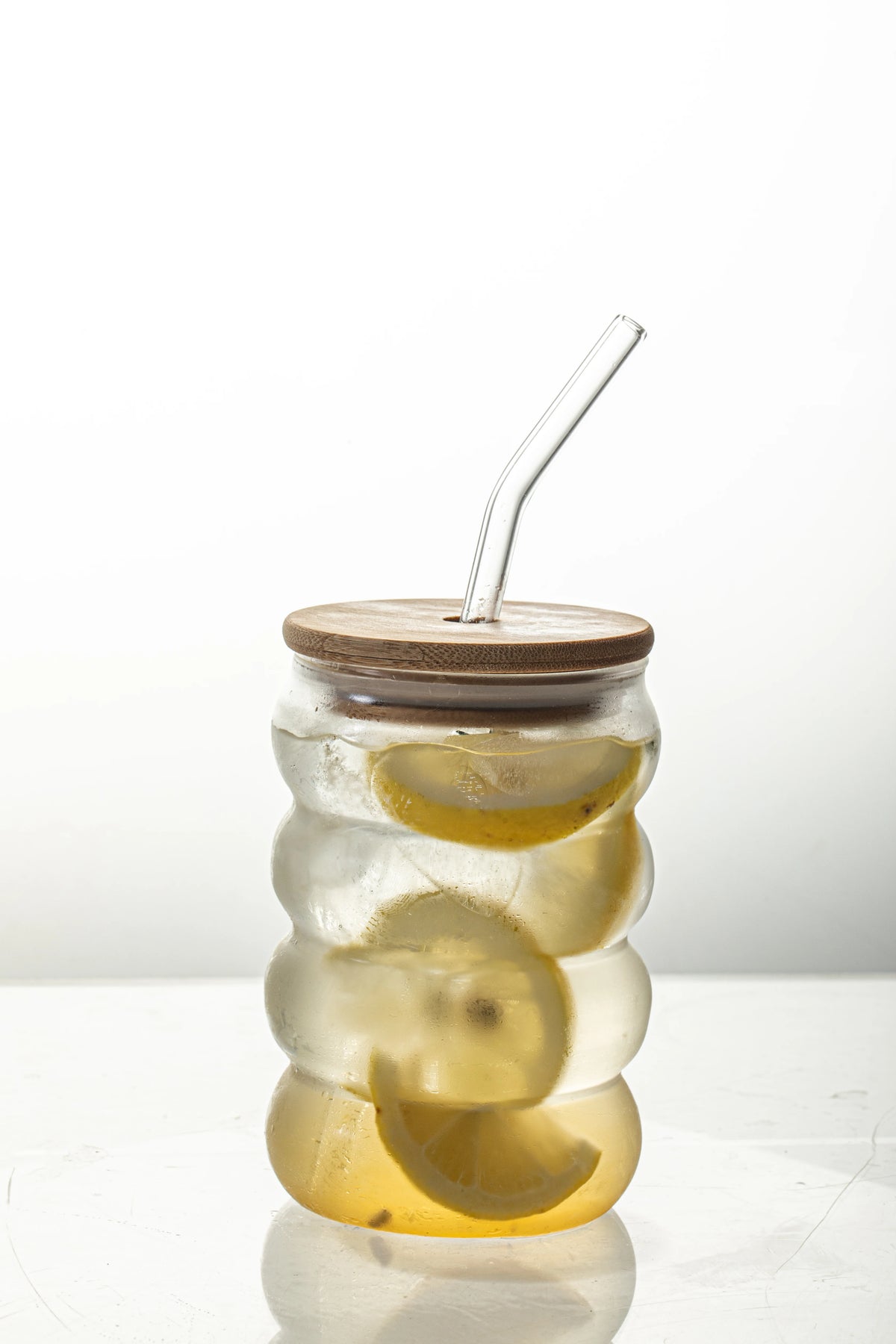4-Pack Wave Borosilicate Glass Cups with Lid & Straw | KEMORELA Glass Drinkware Set Axl 1PCS-Transparent 401-500ml