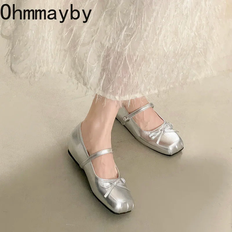 Satin Butterfly-Knot Mary Jane Pumps | Square Toe Buckle Strap Mary Jane Pumps Axl