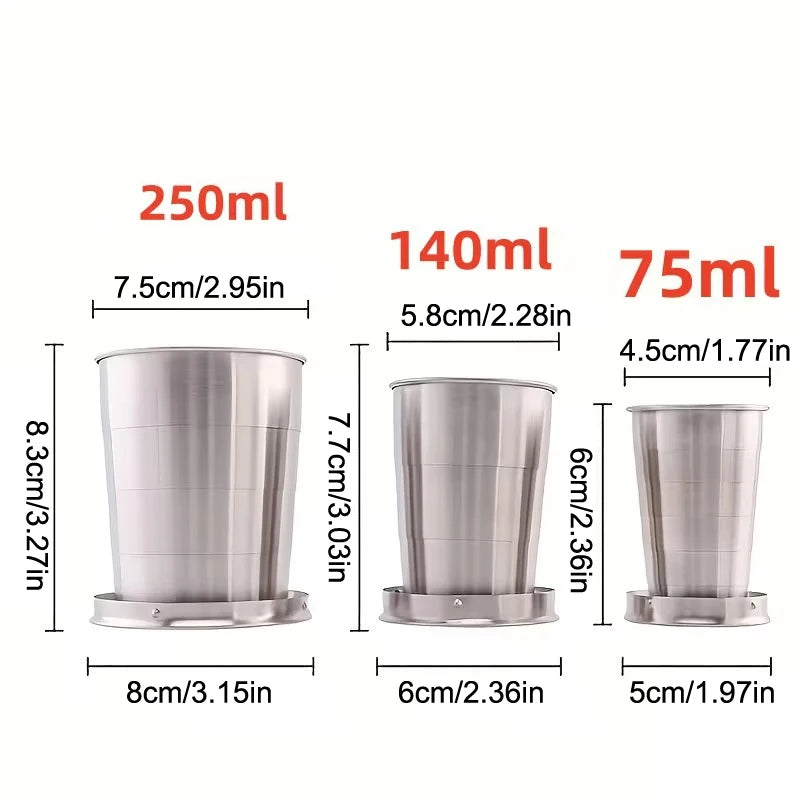 Stainless Steel Folding Cup with Keychain | Collapsible Travel Cup Collapsible Travel Cup Axl