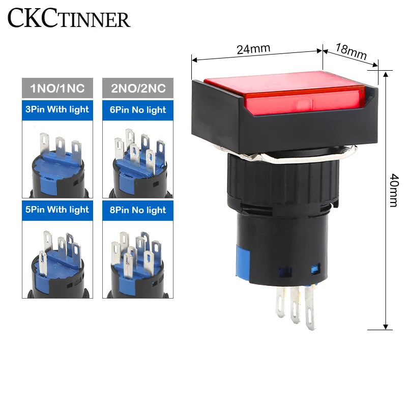 LA16 16mm Illuminated Push Button Switch 12V 24V 220V 5A Push Button Switch Axl