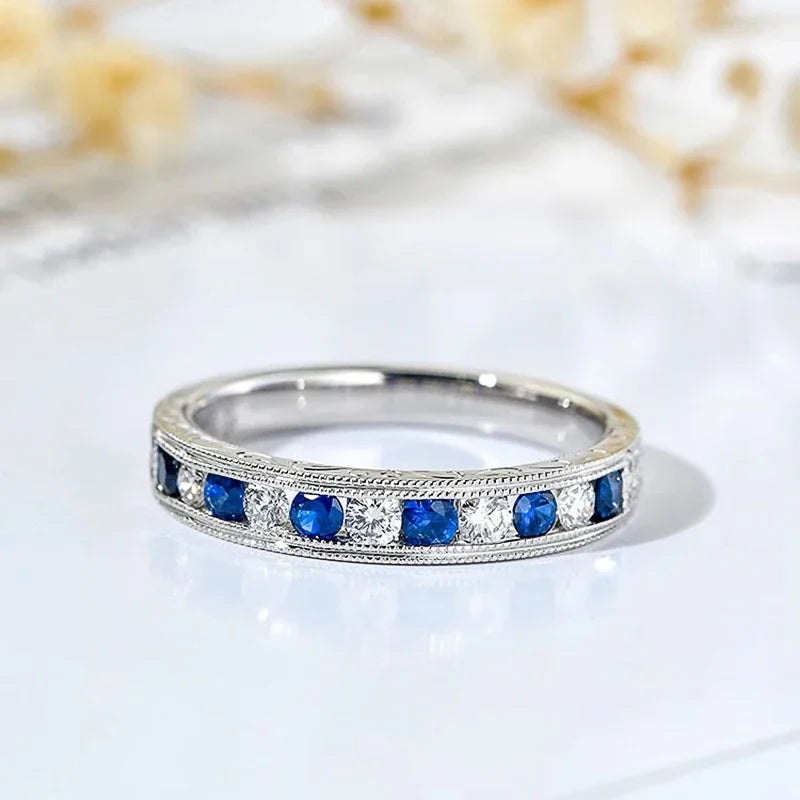 Huitan Blue & White Cubic Zirconia Ring for Women | CZ Band Fashion Ring Axl