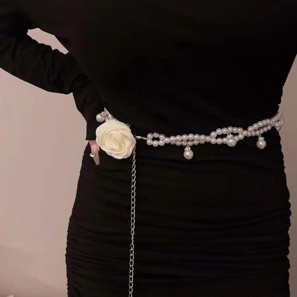 Elegant Pearl Waist Chain Belt for Women – Dress Strap Pearl Waist Belt Axl