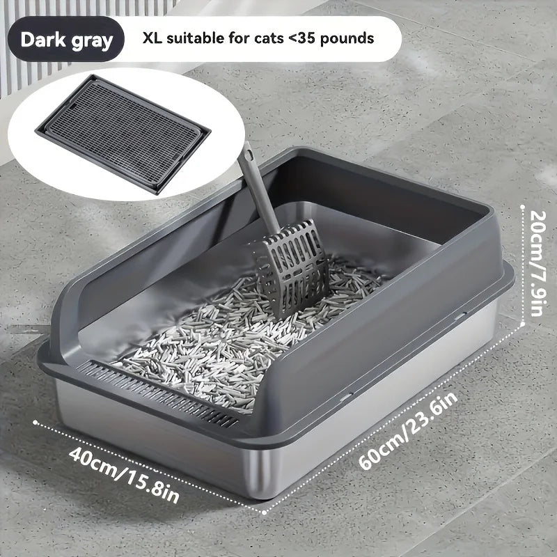 KEMORELA XL Stainless Steel Cat Litter Box with Lid | Enclosed Cat Litter Box Axl Dark Grey 60CM