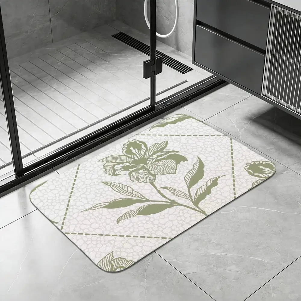 Persian Floral Diatomite Bath Mat – Quick Dry & Anti-Slip Diatomite Bath Mat Axl White5 50x80cm