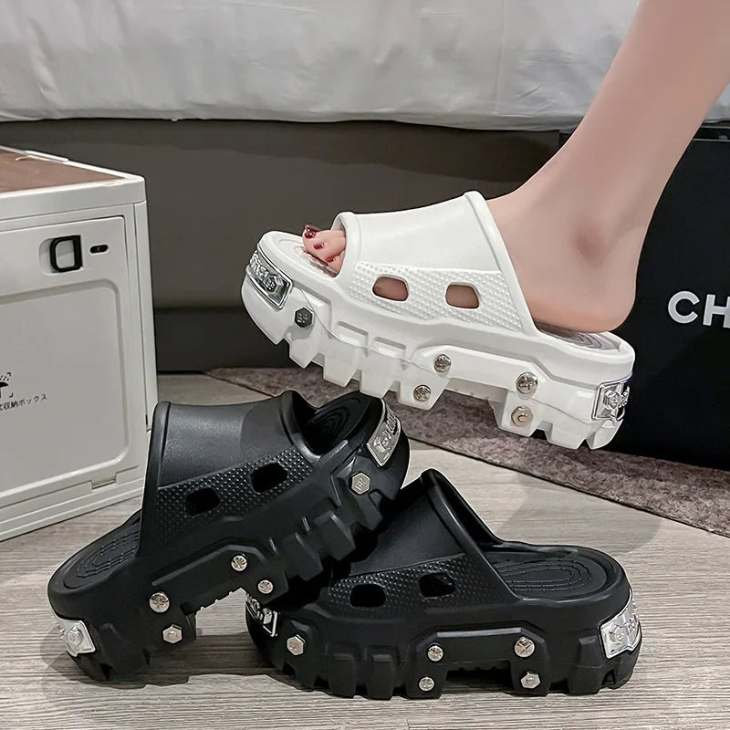 Women's Punk Rivet Platform Slippers – Thick EVA Anti-Slip Sole Platform Slippers Axl