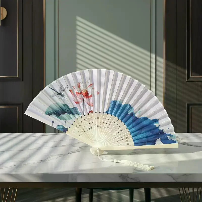Vintage Chinese Bamboo Folding Fan with Tassel | Art & Gift Decorative Folding Fan Axl