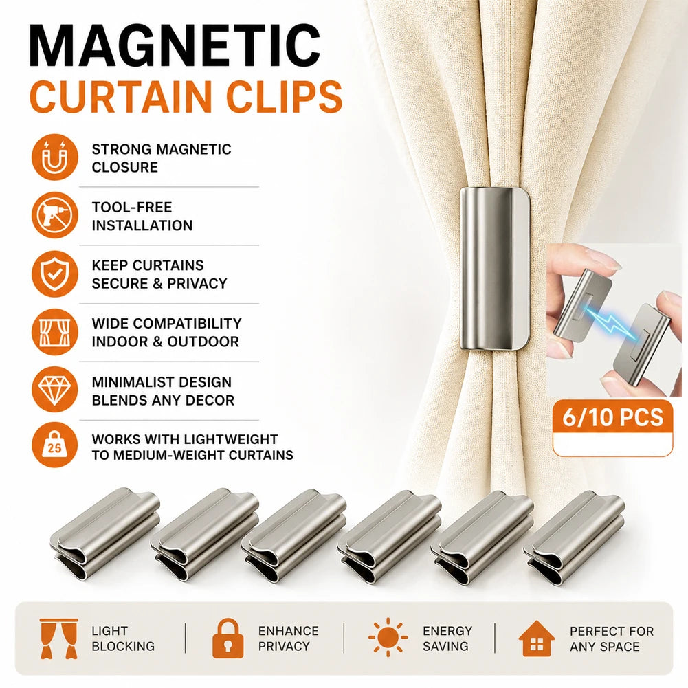 Magnetic Curtain Clips – Drill-Free Fasteners | 6 or 10 Pairs Curtain Clips Axl