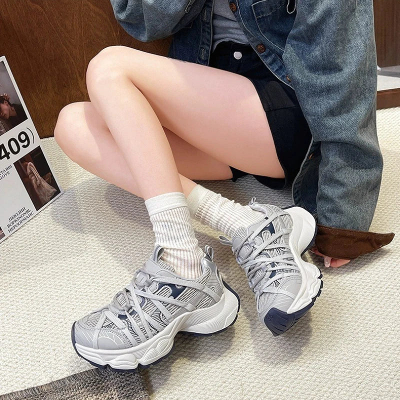 Women's Chunky Sole Sneakers – Breathable Mesh Platform Shoes Women's Sneakers Axl