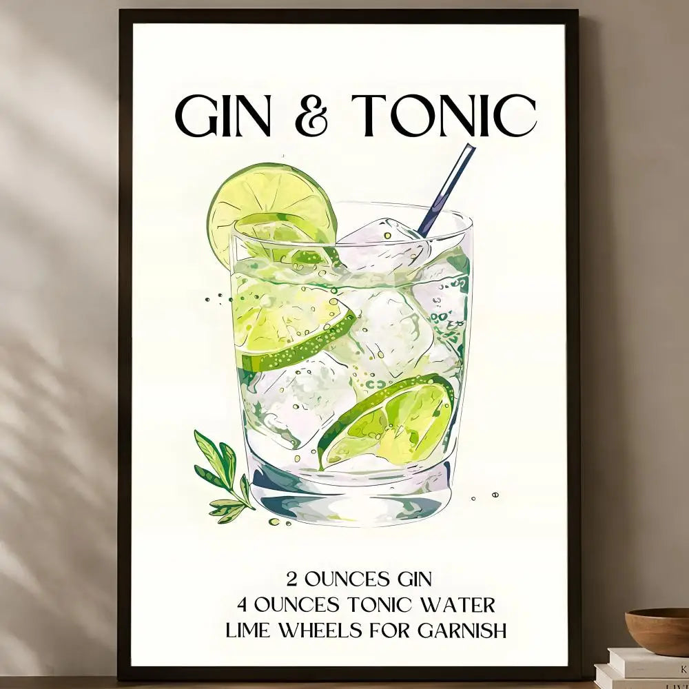 Gin & Tonic Cocktail Wall Art Poster – Self-Stick HD Waterproof Wall Art Poster Axl White12 40X50cmNoframe