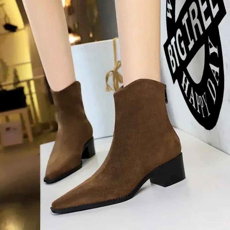Women's Chelsea Ankle Boots – Chunky Heel Pointed Toe Zip Chelsea Ankle Boots Axl